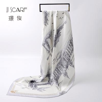 China Wholesale Customized Square Design Simple Square Women Printed Satin 100 Silk Scarf for sale