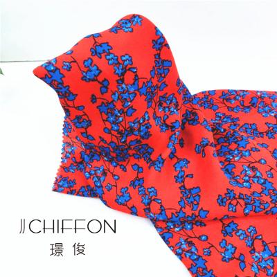 China 75D 2400T 100%POLY ANTI-STATIC HIGH QUALITY CREPE LEAF PRINT CHIFFON FABRIC RED LOW RED BLUE FOR DRESS for sale