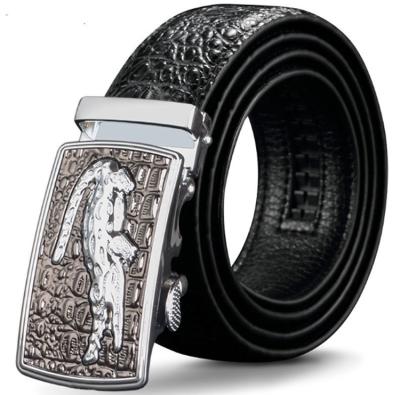 China Amazon Supplier Crocodile Cowhide Leather Ratchet Belt Cowhide Formal Dress Belt Men Alligator Buckle Belt for sale