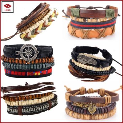 China Leather For Wish Amazon Supplier Women Rope Beaded Bracelet Men Charms Available Cheap Unisex Bracelets Sets Leather Bracelet Stock DIY for sale