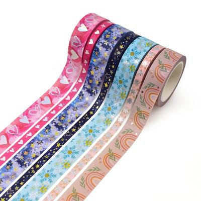 China Custom Printing Flower Gold Foil Decorative Fluorescent Washi Tape Set Waterproof for sale