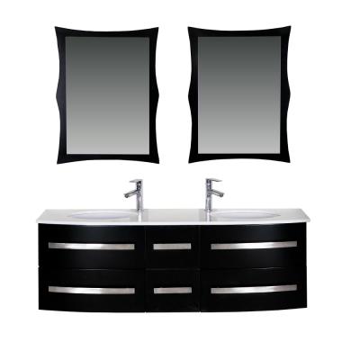 China 60 Inch Modern Bathroom Vanity Doudle Basin Vanities With Tempered Glass Countertops for sale