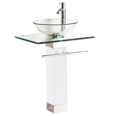 China New Design Tempered Glass Basin Bathroom Vanity Glass Floor Standing Vanity Sink for sale