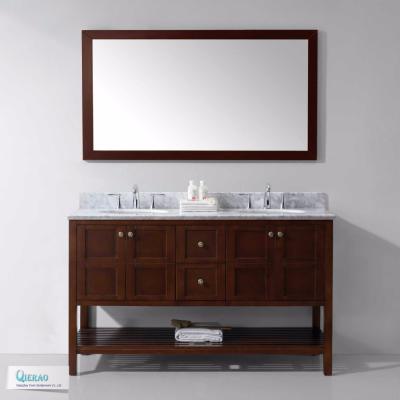 China 60 Inch Double Sink Hotel Bathroom Vanity Transitional Solid Wood Top For Sale for sale