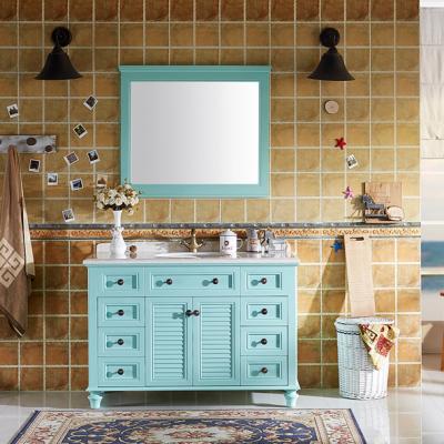 China Classic and Elegant Rustic Blue Design Bathroom Vanity Cabinets Antique Wash Basin Cabinet YX-C0103 for sale