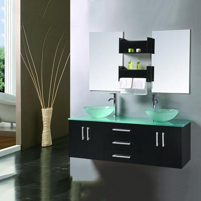 China Elegant Design Bathroom Vanity Classic And PVC Double Cabinet With Glass Sink YX-CP1002 for sale