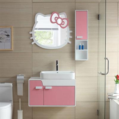 China Modern Hello Kitty Gift 60&80cm Wall Mounted Cute PVC Bathroom Cabinet Pink Bathroom Vanity YXL-1823SW for sale