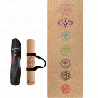 China Private Label Recycled Rubber Cork Yoga Mat Eco-Friendly Chakra Anti-Slip Custom Made Natural Tree Print 100% Rubber for sale