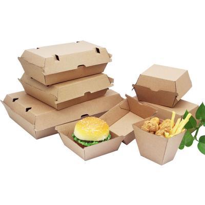 China Personality Food Grade Brown Fast Food Box Packaging Hamburger Caterer Custom Paper Chips Folding Box for sale