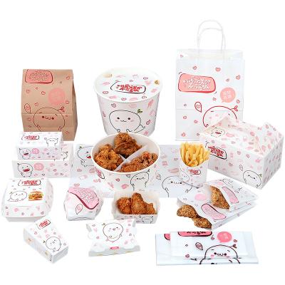 China Chip Hamburger Fried Chicken Takeaway Custom Box Personality Cartoon Snack Leakproof Paper Disposable Bag for sale