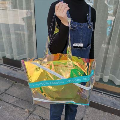 China Custom Hot Sale Holographic Laser PVC Beach Jelly Tote Bag Waterproof With Handle for sale