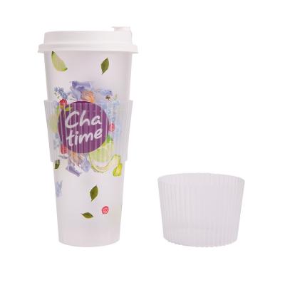 China Personality Milk Tea Coffee Anti-ironing Cover Transparent Plastic Cups Set Custom Logo for sale