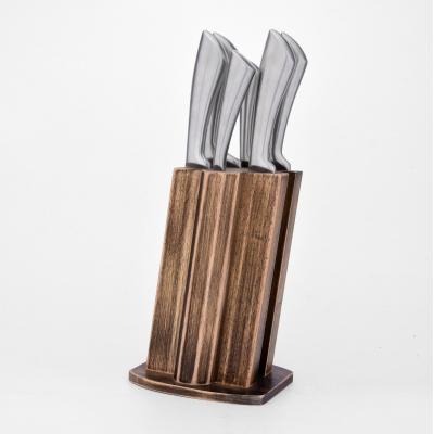 China Viable Hot Sale S/S 430 Hollow Handle Sanding Blade With 6Pcs Stander Wood Kitchen Knife Set Santoku Knife for sale