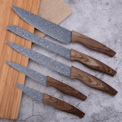 China 6PCS SUSTAINABLE FASHION KITCHEN KNIFE SET COLORFUL BLADE WITH PP COATED WOODEN HANDLE for sale