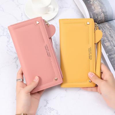 China Anti-theft new W427 2022 solid color long zipper multi-card position woman summer purses fashion clutch wallet ladies for sale