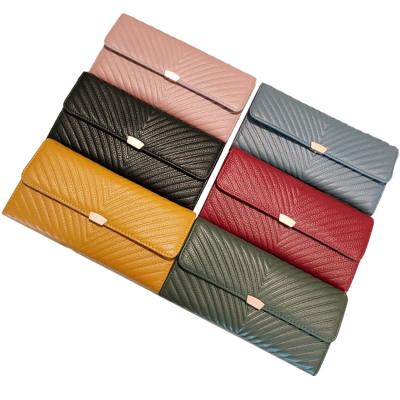 China New Style GLW016 Lychee Pattern All-match Waterproof Large Capacity Ladies Cowhide Leather Slim Wallet For Women for sale