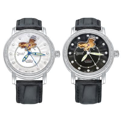 China Men's Butterfly Semi-Skeleton Dial With Diamonds Leather Strap Sapphire Glass Unisex Watch for sale