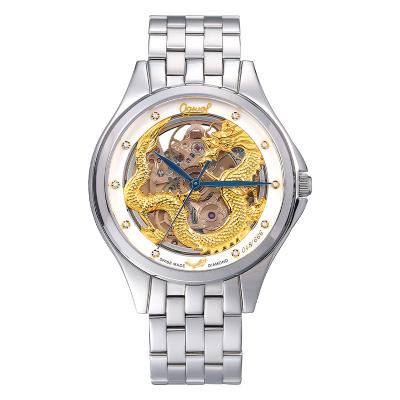 China Men Sliver Dragon Movement Semi-skeleton Automatic Watch for sale