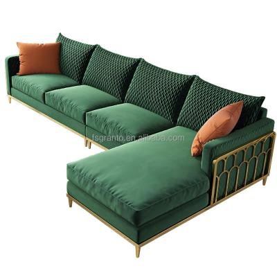 China Other Soft Living Room Sofa Velvet Fabric L Shape Fabric Sofa With Stainless Steel Base for sale