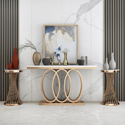 China Hotel Console Stainless Steel Gold Marble Top Console Table (Other) High Quality Indoor Furniture Adjustable for sale