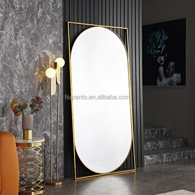 China (Others) Hot Selling Adjustable Floor Mirror Gold Frame Stainless Steel Floor Standing Wall Mirror Bedroom Furniture for sale