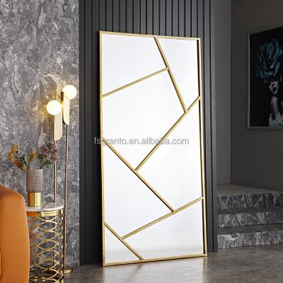 China (Other) Modern Design Adjustable Floor Mirror Gold Frame Home Use Furniture Floor Position Mirror for sale