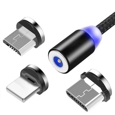 China Usb Cable 3 In 1 Wholesale Customized Mobile Phone 2.4a Data Led Charging Type C Micro Usb Charger 3 In 1 Magnetic Usb Cable for sale