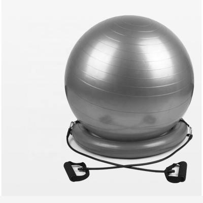 China 60cm Gym Exercise Pilates Anti Burst Comfortable Back Muscle Relax Ball Pump Premium PVC Black Yoga Ball With Base for sale