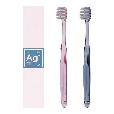 China Travel Biodegradable Manual Adult Hotel Ion Bristle Transparent Toothbrush Customized Silver With Logo for sale