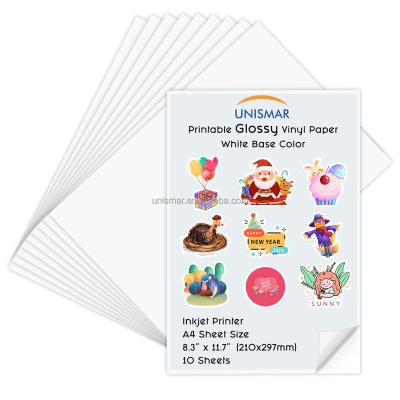 China Custom Waterproof Glossy Glossy Label Sticker Waterproof Inkjet Vinyl A4 Sheet Paper for sale