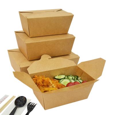 China Logo Printing Disposable Kraft Paper Customized Recyclable Take Away Portable Fast Food Packaging Lunch Box for sale