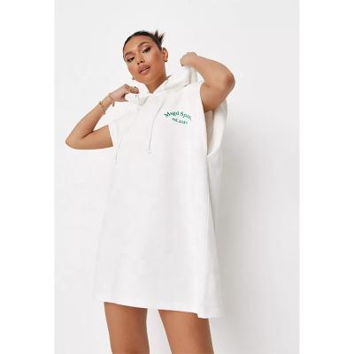 China anti-wrinkle white plain sleeveless oversized hoodie dress for woman with customize logo embroidered for sale