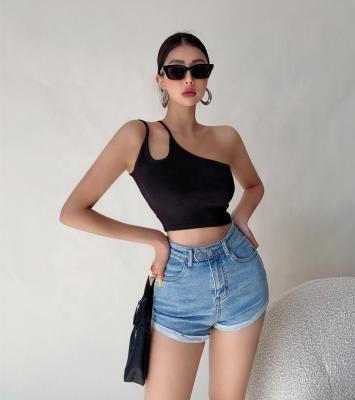 China 2022 Ladies QUICK DRY Sexy Corset Tops One Shoulder Cutout Tank Tops With Oblique Collar Crop Top Women for sale