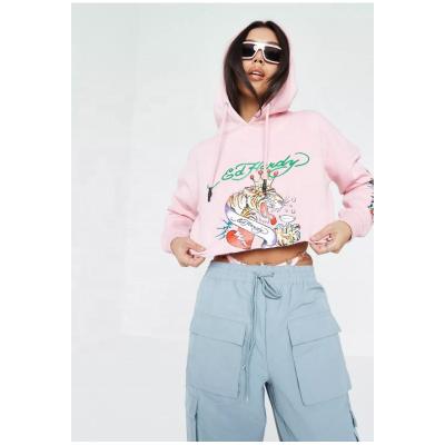 China Anti-wrinkle OEM ODM Service Hoodie Solid Color Terry Cropped Short Women Designer Sweatshirt Vintage Simple Hoodie for sale