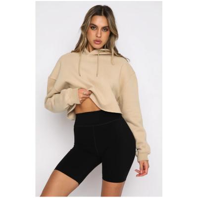 China Custom Women's Khaki Plus Size Anti-Wrinkle Edge Long Sleeve Khaki Casual Crop Hoodie Top Cotton Top Raw High Quality Polyester for sale