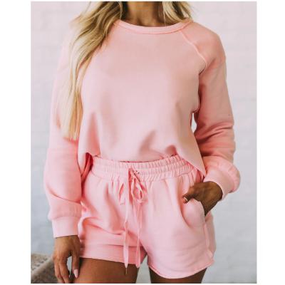 China QUICK DRY Soft Pink Comfy Terry Shorts Sweater Shorts Set Peachy Shorts For Women Customize Logo Salon Wear for sale