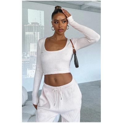 China vintage anti-wrinkle streetwear crop top women's long sleeve sexy slim girls' T-shirts autumn crop top wholesale custom soft logo cotton for sale