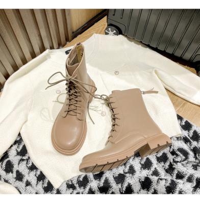 China Pmwrun waterproof women 2022 autumn and winter new fashion British style retro mango super warm head around low velvet main simple lace boots for sale