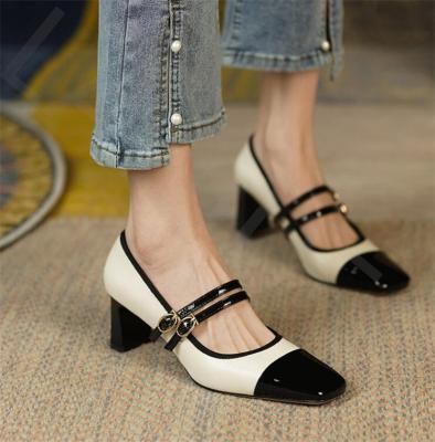 China New Designer High Heels Square Toe Chunky Sandals Sexy Party Shoes Retro Mary Janes Pumps 2023 Light Spring Women Shoes for sale