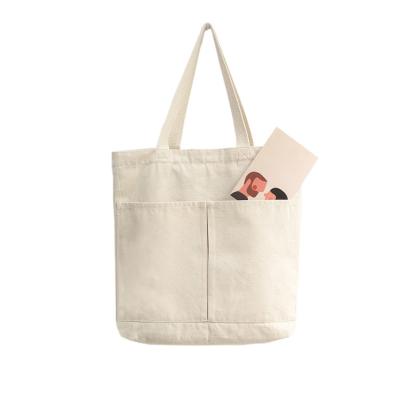 China White Blank Custom Handled Printed Logo Organic Natural Cotton Canvas Bag , Canvas Cotton Tote Bag With Pocket for sale