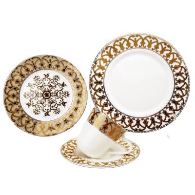 China 125Pcs Sustainable Fine Rim Bone China Gold Luxury Fine Bone China Dinnerware Sets For 12 People For Mid East for sale