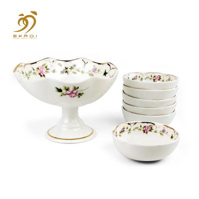 China Sustainable Lotus Shape Plant Bone China Fine Bone China Candy Fruit Bowl With Stand Set for sale