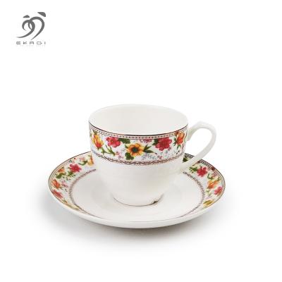 China Viable popular porcelain coffee or tea fine bone china coffee cup and saucer, flower coffee cup and saucer for sale