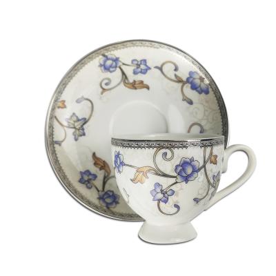 China Viable Hot Sale High End Gold Rim Porcelain Coffee Cup and Saucer Sets Ceramic Tea Set for sale