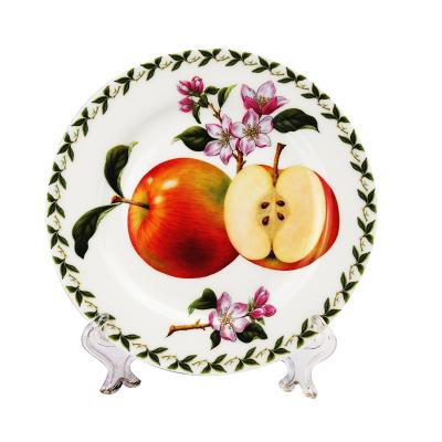 China Full Viable Exquisite Decal Fruit Apple Design Artist Customized Artwork Printed Fine Bone China Dinner Dish White Fine Fruit Dish for sale