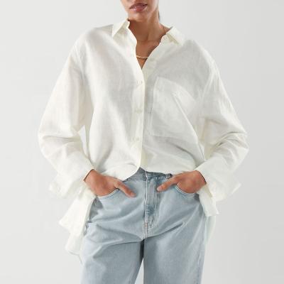 China Women's Oversized Fit Anti-Shrink - Curved Edge - Cuff With Placket 100%Linen Women's Oversized Shirt Blouse for sale