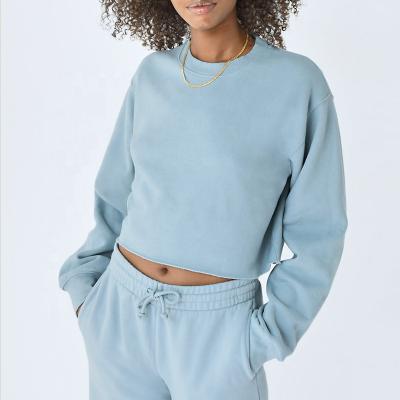 China Wholesale Plain Anti-wrinkle Women Crewneck Sweater Cropped Hoodies Sweatshirts Baby Blue Sweatshirt for sale