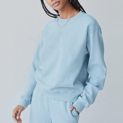 China Anti-Wrinkle Custom Plus Size Sweatshirt Women Long Sleeve Ribbed Sweatshirt Baby Blue Crewneck Pullover Shear Sweatshirt for sale