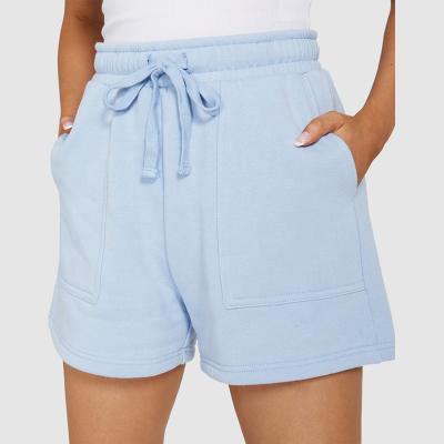 China Breathable Custom Logo Long Sleeved Shorts Hooded Two Piece Shorts Fit Women Casual Shorts And Hoodie Jogger Set Baby Blue Shorts for sale