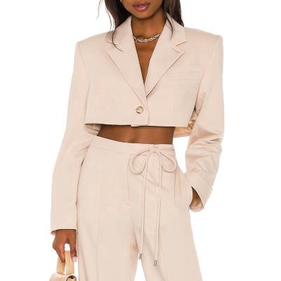 China Anti-wrinkle women crop solid blazer pant suit women outfits ladies 2 piece crop blazer and pant set for sale